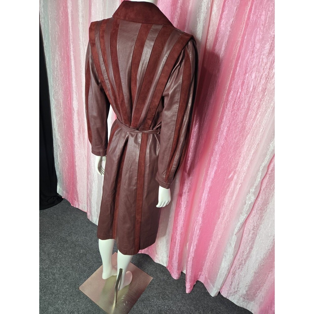 Y2K Exquisite Brick Red Soft Leather Suede Retro Trench Coat Size Medium 8 - Picture 15 of 16